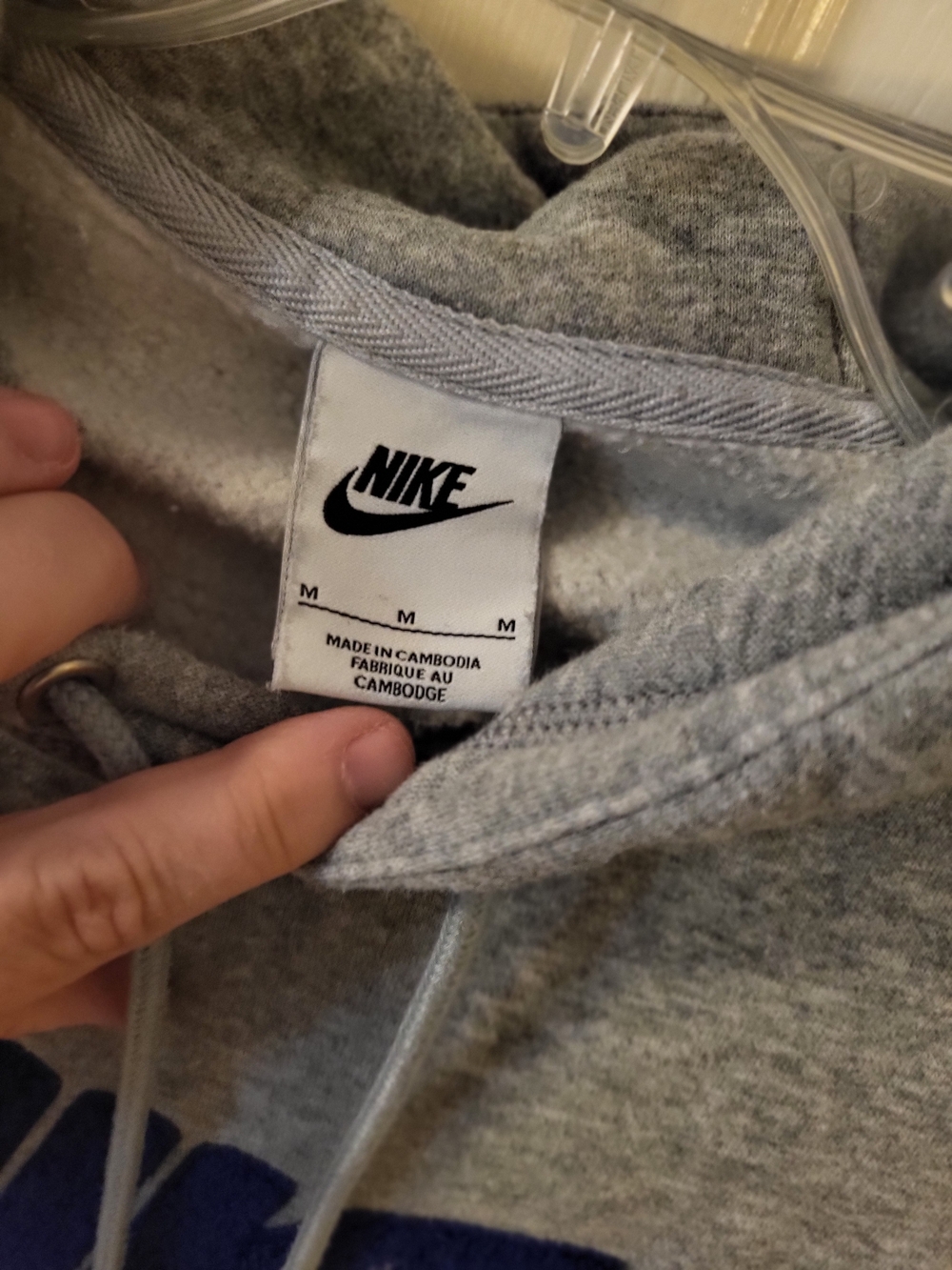 Mens Used Nike Gray Hoodie with Orange Swoosh and Navy Logo - Picture 3 of 5